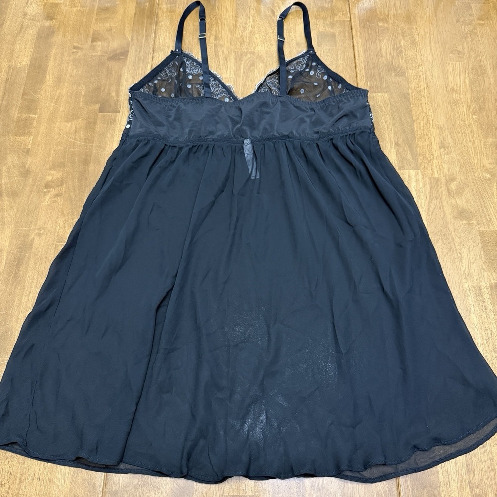 Cacique babydoll lingerie women's 18/20 black sexy feminine romantic sheer dots - Picture 4 of 8